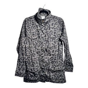 EUC KNOX ROSE Utility Jacket Hidden Buttons Pockets Animal Print Funnel Neck - M